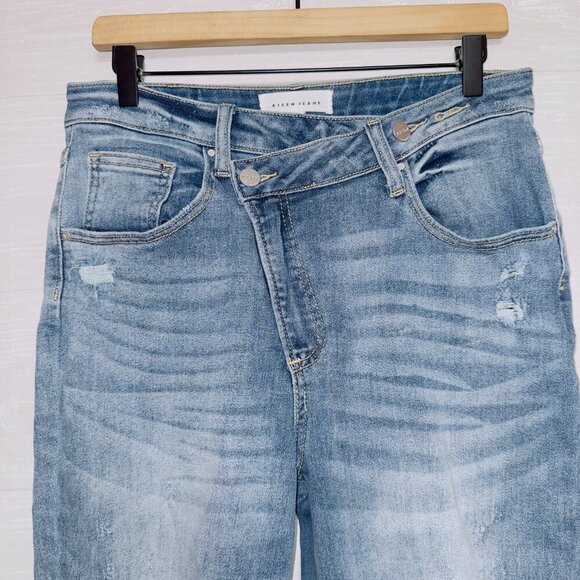 Risen Jeans Women's Crossover Light Wash High Waisted Straight Leg Ankle Jeans - Picture 2 of 7